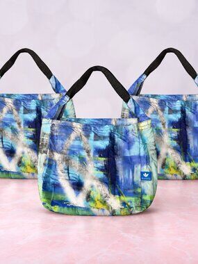 Eufora Reusable Collapsible Shopping Tote Bags with Pouches - Pack of 3